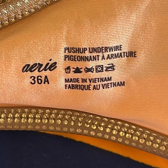 Aerie Bikini Striped Metallic Trim Push-up Top 36A Side Tie Bottom Large NWT - Picture 12 of 14